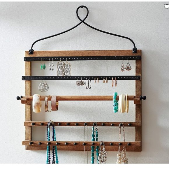Pottery Barn Other - Pottery Barn Wall-Mounted Mango Wood Jewelry Organizer